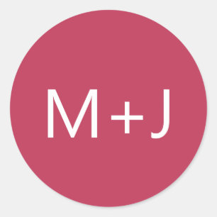 Pegatina Redonda Boda simple de monograma magenta rosa simple