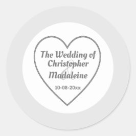 Pegatina Redonda Boda Simple de Plata Gris y Blanco