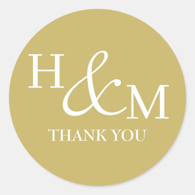 Pegatina Redonda Boda Simple Elegante Moderna Monogramada (Anverso)