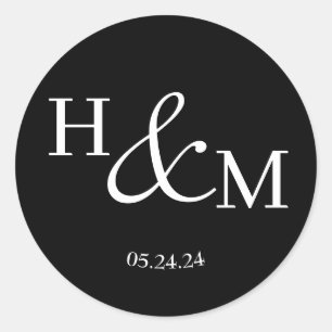 Pegatina Redonda Boda Simple Elegante Moderna Monogramada
