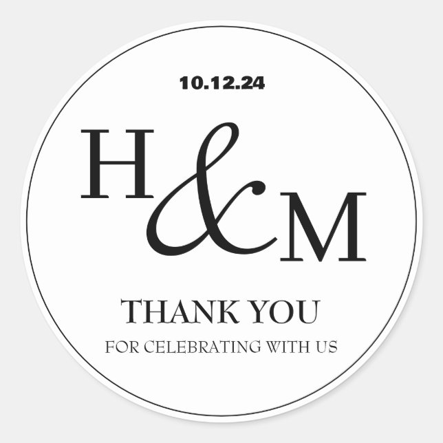 Pegatina Redonda Boda Simple Elegante Moderna Monogramada (Anverso)