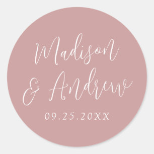 Pegatina Redonda Boda Simple Escritura Personalizada Polvoriento Ro