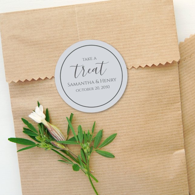 Pegatina Redonda Boda Simple Letra Caligráfica Azul Claro Treat (Subido por el creador)