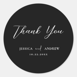 Pegatina Redonda Boda simple minimalista en blanco y negro