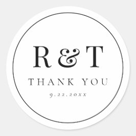 Pegatina Redonda Boda simple monograma Gracias