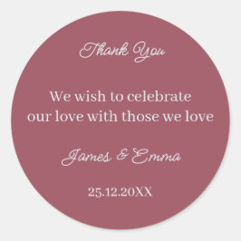 Pegatina Redonda Boda simple personalizado de marrón