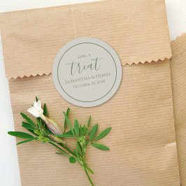 Pegatina Redonda Boda Simple Tinte de Caligrafía de Salvia para Reg