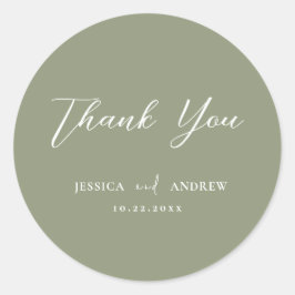 Pegatina Redonda Boda simple verde y blanco sabio minimalista