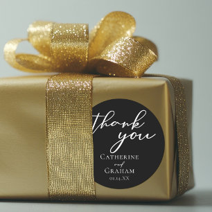 Pegatina Redonda Boda Simple y Elegante en Negro