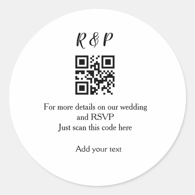 Pegatina Redonda Boda sitio web rsvp q r código añadir nombre de te (Anverso)