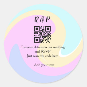 Pegatina Redonda Boda sitio web rsvp q r código añadir nombre texto