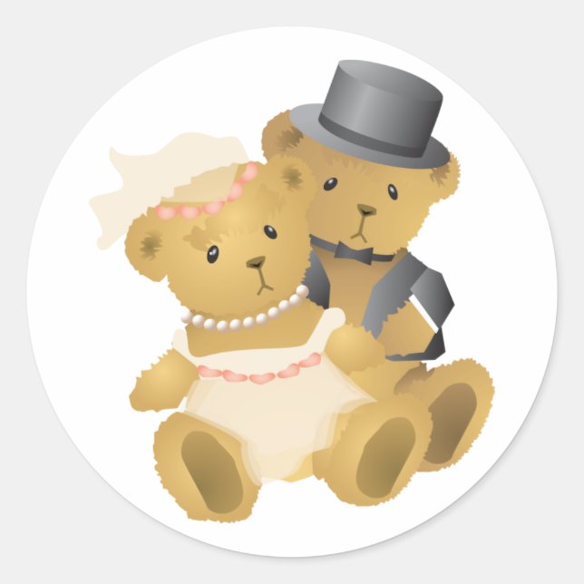 Pegatina Redonda Boda Teddy Bear Pareja (Anverso)