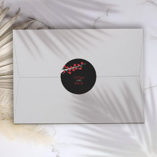 Pegatina Redonda Boda Temático de la Flora de Cerezo Rojo