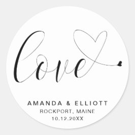 Pegatina Redonda Boda Tipografía Romántica Blanco y Negro Amor