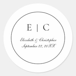 Pegatina Redonda Boda tradicional del guión de monograma blanco neg