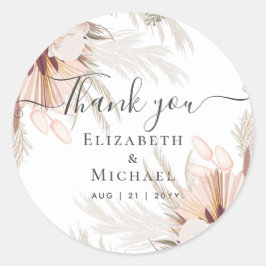 Pegatina Redonda Boda Tropical de Borgoña Pampas