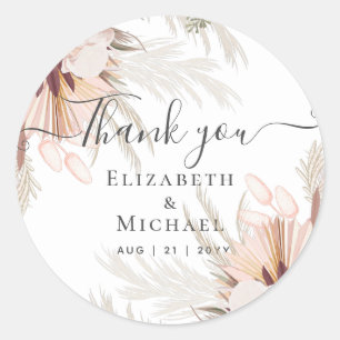 Pegatina Redonda Boda Tropical de Borgoña Pampas