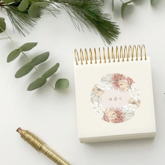 Pegatina Redonda Boda Tropical de la Selva Floral de Grass Pampas (Subido por el creador)