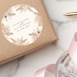 Pegatina Redonda Boda tropical del Boho moderno exótico