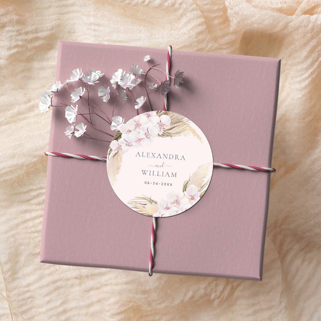 Pegatina Redonda Boda Tropical Floral Pampas Grass (Subido por el creador)