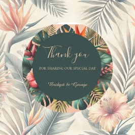 Pegatina Redonda Boda tropical hawaiano de colores exóticos gracias