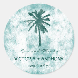 Pegatina Redonda Boda Tropical Palm Tree Beach Gracias