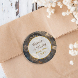 Pegatina Redonda Boda único de Copper Steampunk