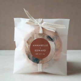 Pegatina Redonda Boda verde azulado de terracota bohemia moderna