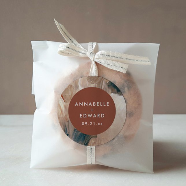 Pegatina Redonda Boda verde azulado de terracota bohemia moderna (Subido por el creador)