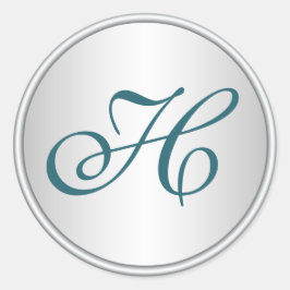 Pegatina Redonda Boda verde azulado, negro y plateado