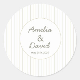 Pegatina Redonda Boda Verde de Raya Minimalista Chic
