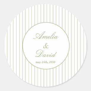 Pegatina Redonda Boda Verde de Raya Minimalista Chic