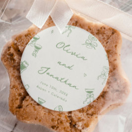 Pegatina Redonda Boda verde dibujado por la mano