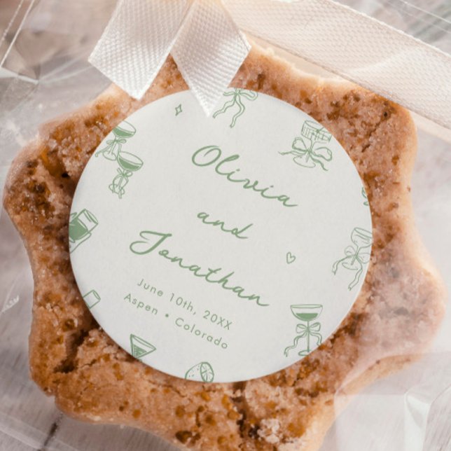 Pegatina Redonda Boda verde dibujado por la mano (Subido por el creador)