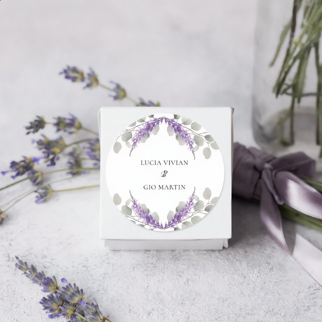 Pegatina Redonda Boda Verde Eucalipto Violeta Lavanda (Subido por el creador)
