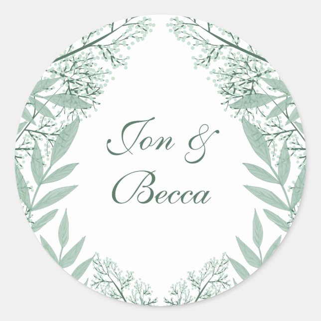 Pegatina Redonda Boda verde sabio Vintage Botánico (Anverso)