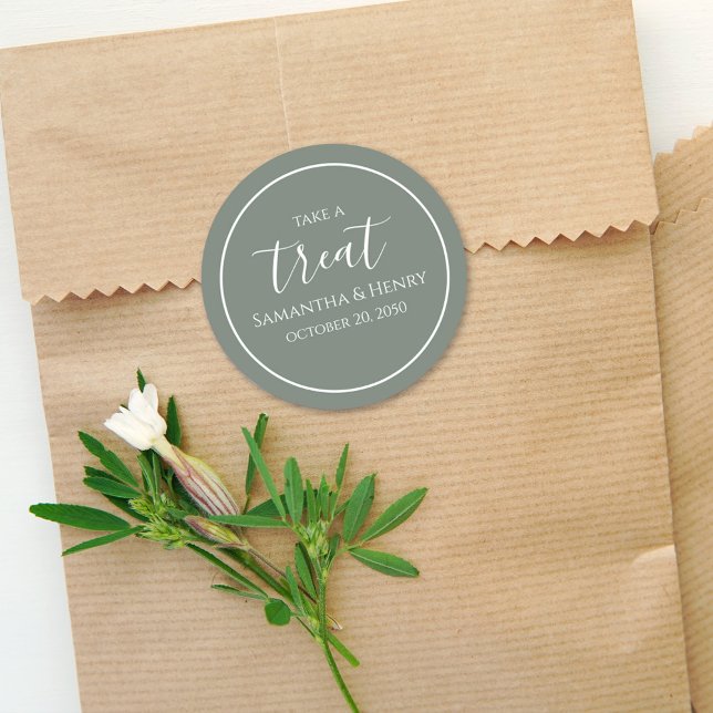 Pegatina Redonda Boda Verde Sencillo Letra Caligrafía Tratamiento (Subido por el creador)