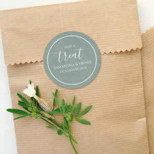 Pegatina Redonda Boda Verde Simple Caligrafía Script Regalo