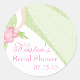 Pegatina Redonda Boda Verde Vestido Bridal Shower