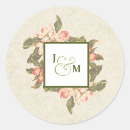 Pegatina Redonda Boda Vintage Apple Blossom | Iniciales