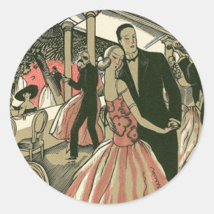 Pegatina Redonda Boda Vintage Art Deco, primer baile de recién casa