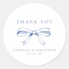Pegatina Redonda Boda Vintage Blue Bow Gracias