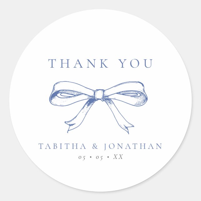 Pegatina Redonda Boda Vintage Blue Bow Gracias (Anverso)