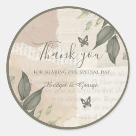 Pegatina Redonda boda vintage boho moda verde