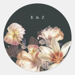 Pegatina Redonda Boda vintage de la antigüedad esmeralda