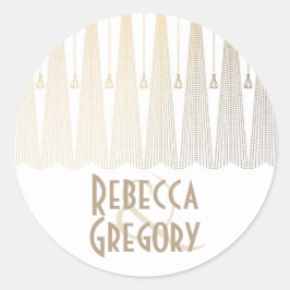 Pegatina Redonda Boda vintage de Moda de oro y blanco Art Deco