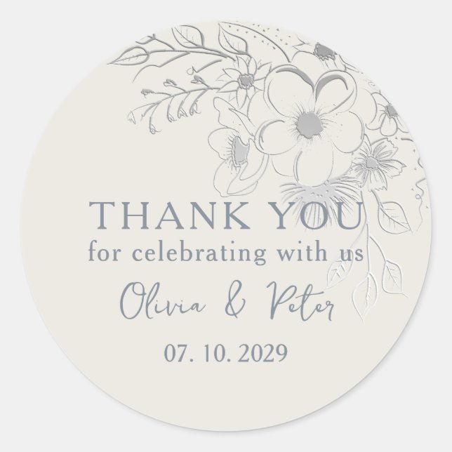 Pegatina Redonda Boda Vintage Floral Gracias (Anverso)