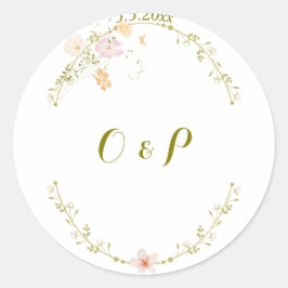 Pegatina Redonda Boda Vintage Floral Ornamate Classic