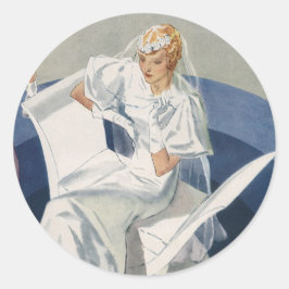 Pegatina Redonda Boda Vintage, Novia Art Déco Moderna de Medidados 