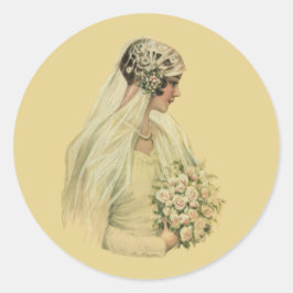 Pegatina Redonda Boda Vintage, retrato nupcial de novia victoriana